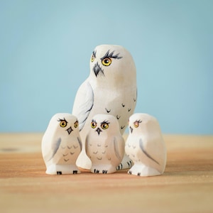 Handcrafted Wooden Snowy Owl | Montessori & Waldorf-Inspired Toy for Kids Creative Play | Sustainable Wildlife Decor Made by Bumbu Toys