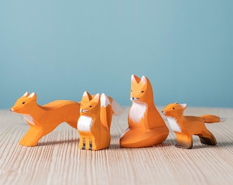 Wooden figure animal "Fox Family" | "Fox" | "Fox Cub"| Waldorf Wooden Figurines | Wooden animal Wooden toy | Forest animal