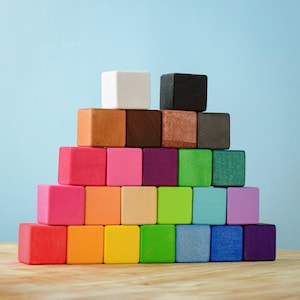 24-Piece Rainbow Wooden Blocks Set for Kids - Oak Tree Handcrafted Montessori Cubes