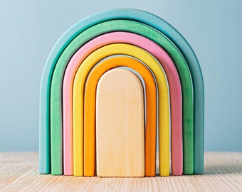 Montessori Rainbow Stacker Toy | ARCADE Collection | Handmade Oak Wooden Puzzle