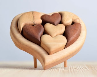 Wooden hearts, Valentine's handmade gift, wooden toy, wooden gift, wooden puzzle, wooden art decor, wooden heart, gift for her.