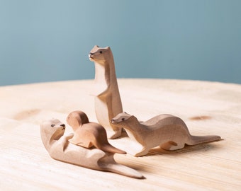 Bezaubernde Otterfamilienfiguren aus Holz | Umweltfreundliches Tierspielzeug im Waldorf- und Montessori-Stil | Ideales Geschenk