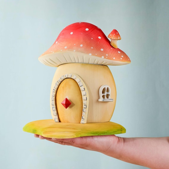 Casa A Forma Di Fungo In Legno Fatta A Mano / Sostenibile Ed Ecologica / Realizzata Da Bumbu Toys - Italia - Foto 2