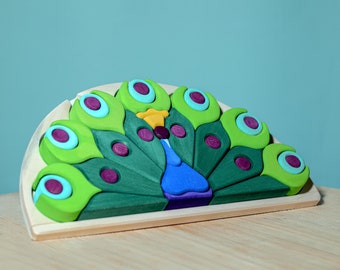 Handmade Peacock Wooden Puzzle | Waldorf & Montessori Inspired Toy