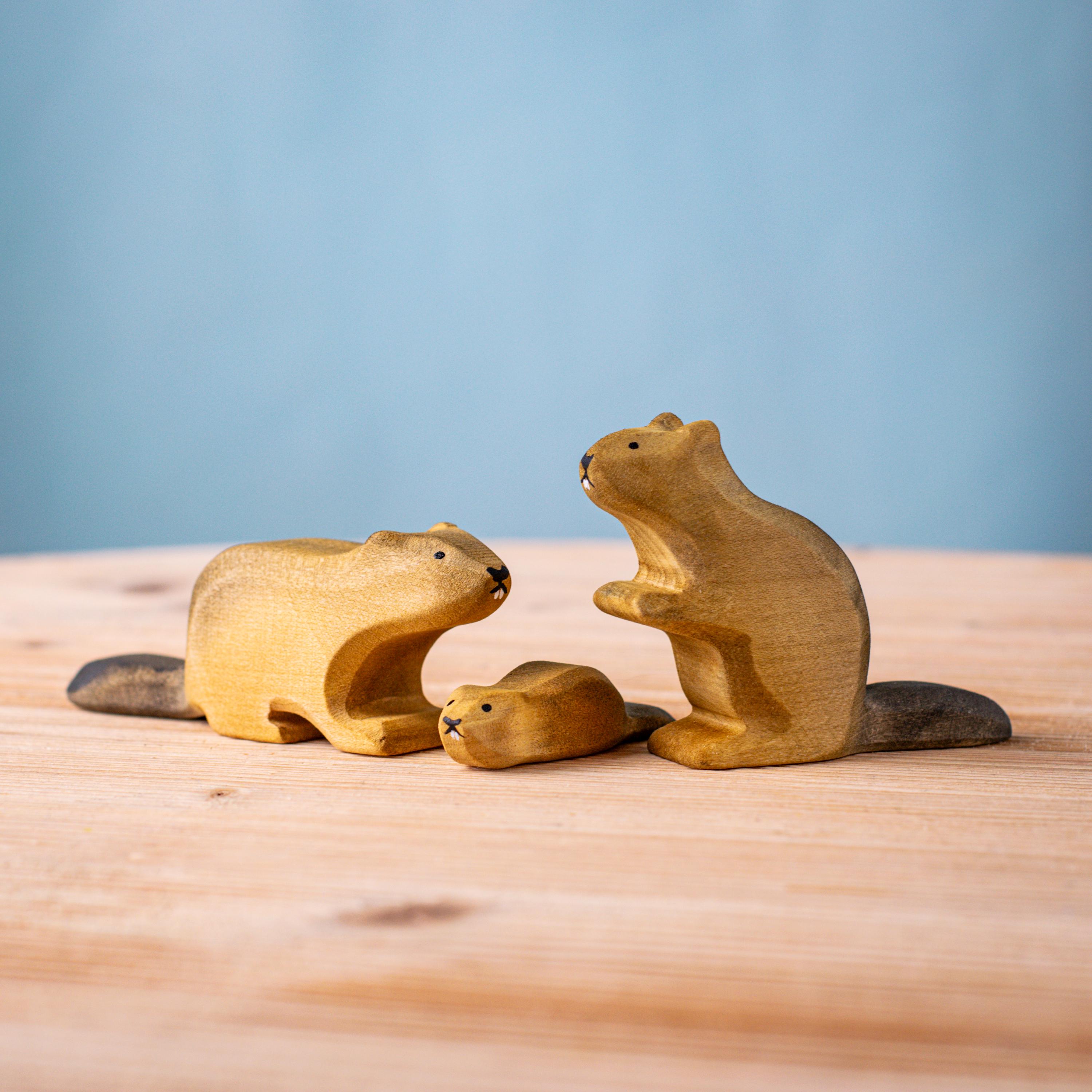 Beaver Family Set, Branches and Twigs | Montessori Inspired Wooden Toy | Handcrafted Waldorf Nature Play Figures Made by Bumbu Toys