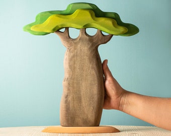 Large Wooden Baobab Tree with Thick Trunk | Handmade Waldorf Toy | Montessori-Inspired Play