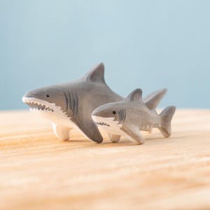 Wooden Shark Family Toy Set | Montessori Ocean Animals | Eco-Friendly Handmade Sea Creatures | Handmade by Bumbu Toys