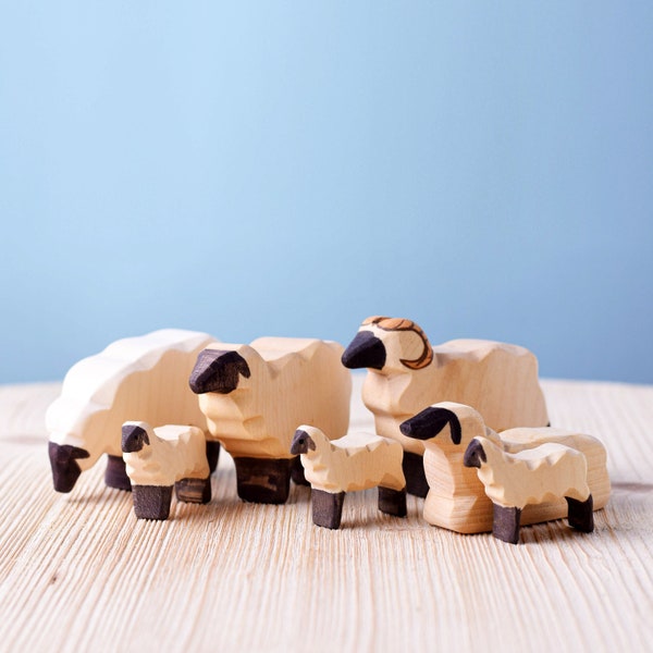 Handmade Wooden Animal Sheep Toy Set for Kids | Waldorf Inspired Playtime