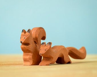 Waldorf Inspired Squirrel Wooden Animal | Handmade Organic Wood Toy for Montessori Play