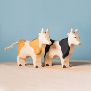 Montessori Wooden Animal Cow Figure - Waldorf Inspired Handcrafted Organic Wood Toy