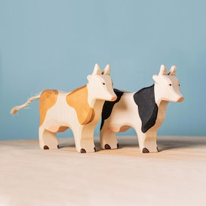 Montessori Wooden Animal Cow Figure - Waldorf Inspired Handcrafted Organic Wood Toy