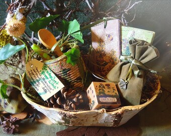 Gift set "Green Witch" notebook, bookmark, pen, flower seeds, collection box for herb witches and garden