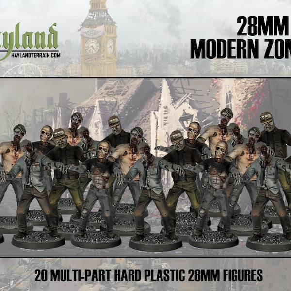 20 Zombies Modernes - 28mm - Post Apocalyptique - Moderne - Wasteland - Miniatures