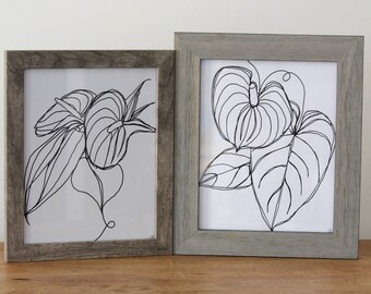 Set di 2 Peace Lily Botanical Line Art / Arte stampabile / Stampa artistica digitale / Download digitale / Stampa digitale