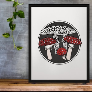 Red Spotted Fungi Art | Printable Wall Art | Digital Download | Mushroom Art | Fungi Illustration | Minimalist | Nature | Digital Print