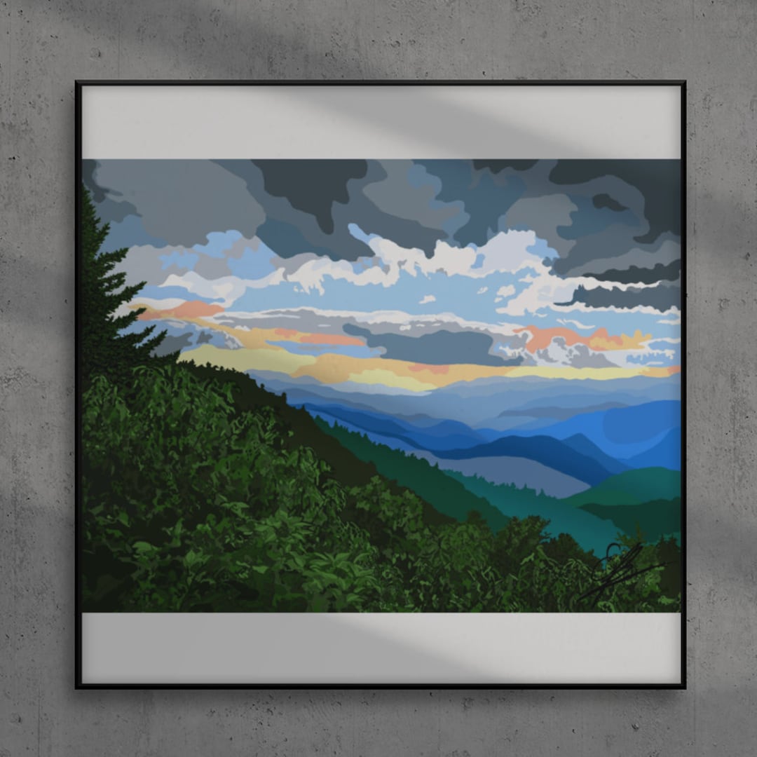 Blue Ridge Mountains Art Print Blue Ridge Parkway Nature Illustration