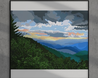 Blue Ridge Mountains Art Print | Blue Ridge Parkway | Nature Illustration | Landscape Art | Wall Art | Cabin Decor | Digital Print