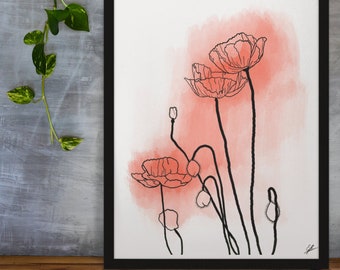 Modern Minimalist Poppy Art | Flower Art | Floral Print | Printable Art | Digital Art Print |  Digital Download | Digital Print