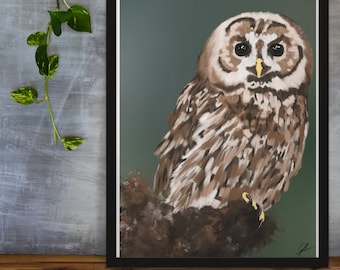Owl Portrait Art print | Nature Print | Owl Illustration | Printable Wall Art | Bird Print | Owl Decor | Digital Print | Digital Download