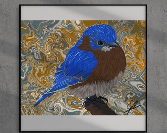 Bluebird Bird Art Print | Printable Wall Art | Bird Art | Nature | Digital Download | Bird Print | Blue Bird Illustration | Digital Print