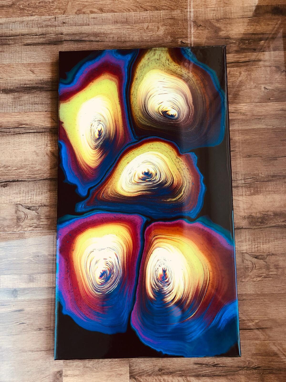 Rainbow Epoxy Resin Painting 16 X 28 Acrylic Pouring Etsy