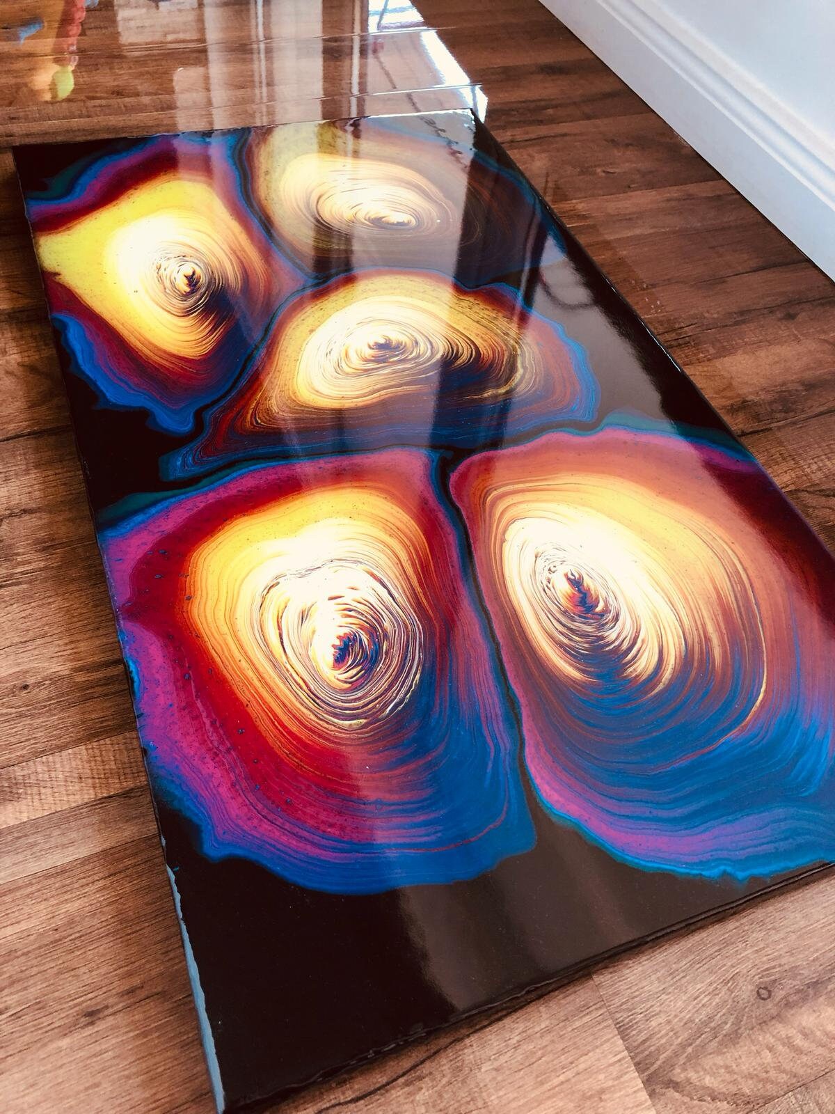 Rainbow Epoxy Resin Painting 16 x 28 Acrylic Pouring Etsy