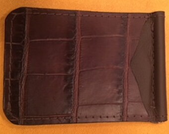 Cartera de bolsillo frontal de cuero hecho a mano con un clip de dinero