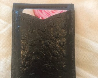 Cartera de bolsillo frontal de cuero hecho a mano con un clip de dinero