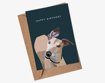 Fawn Greyhound | Happy Birthday Card | Sighthound | Brown or Beige | A6 Birthday Card | Puppy Dog Hound | Rescue
