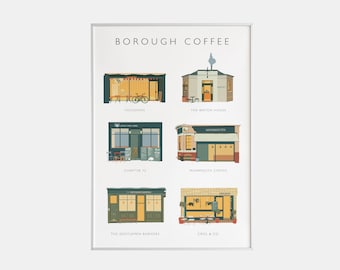 Borough coffee shops | London print | Typographic | Colour | Gallery Wall | South London | SE1 | Bermondsey