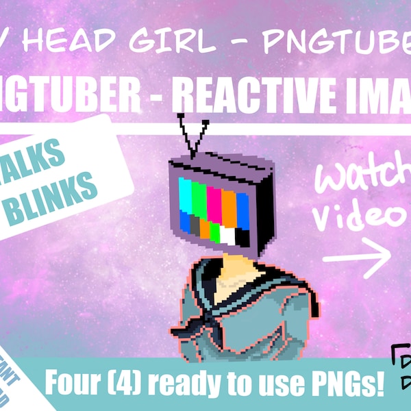 PNGTuber Modèle TV HEAD image réactive, Veadotube vtuber Twitch Streamer, Pixel Kawaii Anime rétro modèle de streaming vintage, vaporwave discord