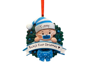 Baby Boy Its My First Christmas Handmade Glass Blue Tree Bauble