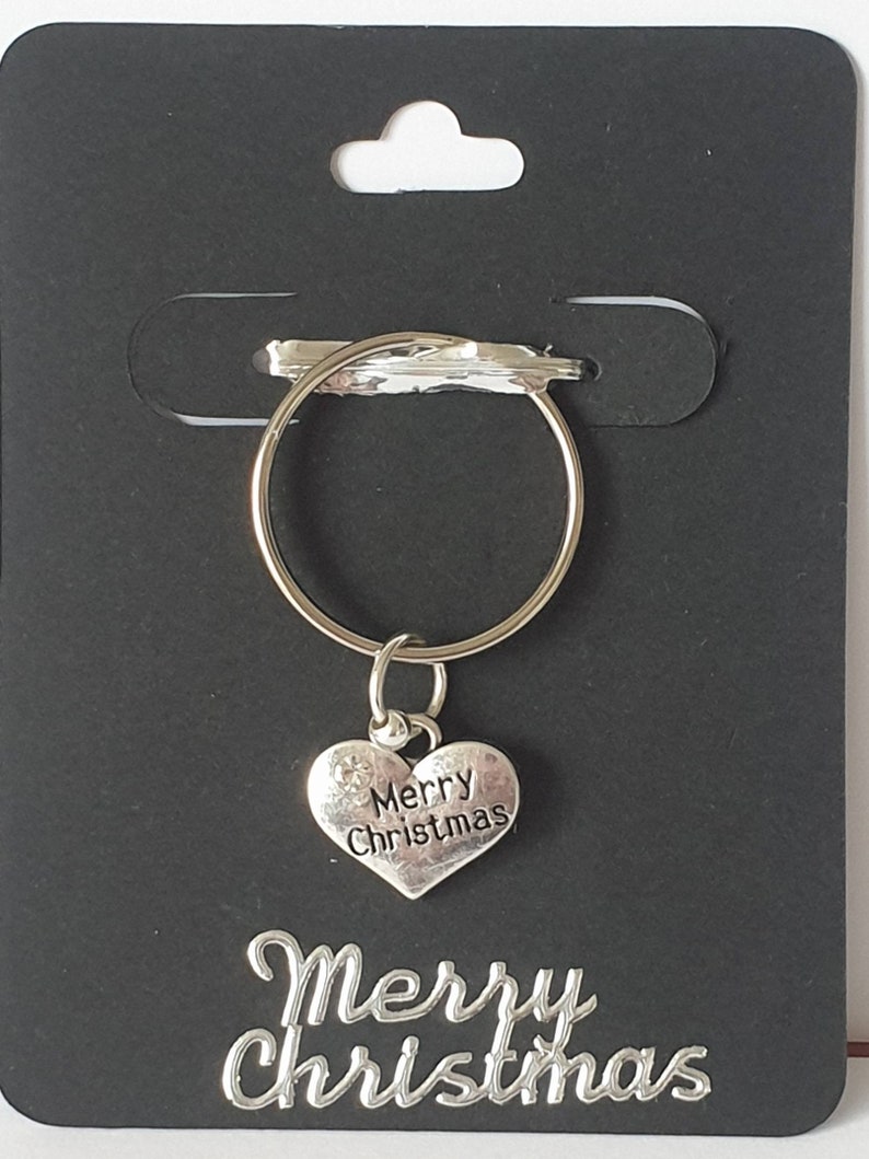 Handmade Christmas keyring silver heart gift Handmade Christmas keyring silver heart gift