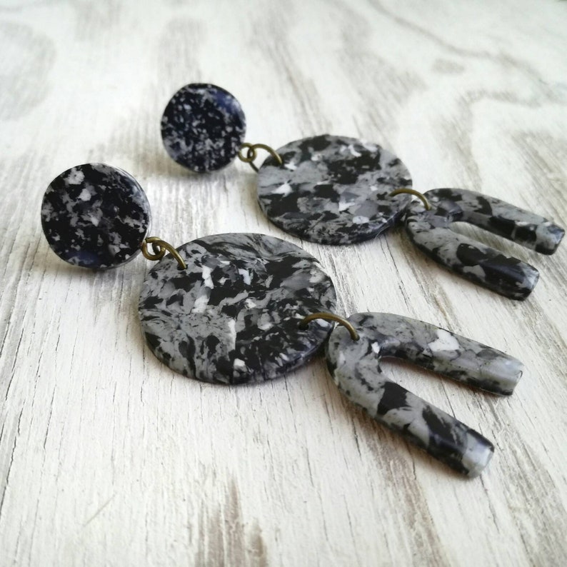 Geometric arch earrings modern stone age jewelry gray marble Etsy