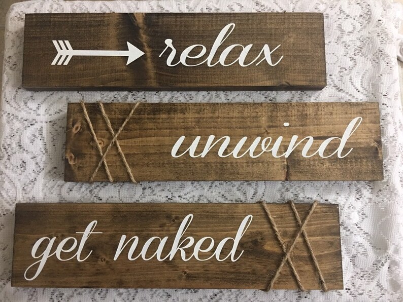 Distressed Rustic Bathroom Wood Signs Set of 3 Get Naked Unwind Relax