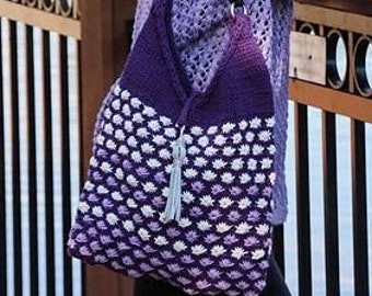 Hand Knit Handmade Cotton Handbag , Purse, Bag Designer One-off Sample , Purple
