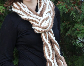 Designer Long Hand Knit Scarf Handmade Wool Scarf Reversible Cables Scarf, Soft and Chunky Scarf, Womens Bulky Scarf