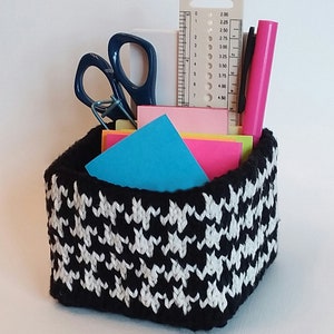 Note Tote Storage Organizer Box Gingham, Houndstooth Knitting Pattern
