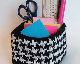 Note Tote Storage Organizer Box Gingham, Houndstooth Knitting Pattern