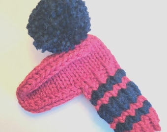 Red Black Striped Wool Golf Putter Cover, Hand-Knit Blade Mallet Protection