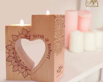 Candelabros de madera personalizados para velas de té, decoración del hogar, regalo en forma de corazón, regalo de aniversario, regalo de inauguración de la casa, regalo de boda