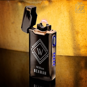 High-Quality Electric Lighter Engraved Lighter, Personalized Electric USB Rechargeable Arc Lighter, Flameless Windproof Aesthetic Blue Ice Black