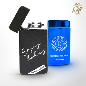 Laser Engraved Personalised Electric USB Rechargeable Double Arc Lighter Flameless Windproof