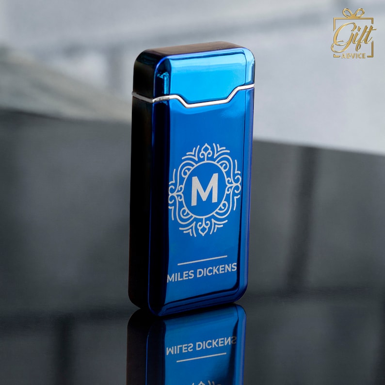 High-Quality Electric Lighter Engraved Lighter, Personalized Electric USB Rechargeable Arc Lighter, Flameless Windproof Aesthetic Blue Ice Blue