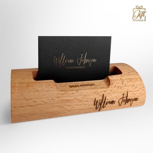 Porte Cartes de Visite en Bois Support de Cartes de Visite gravé Etui à Cartes de Visite Bureau Support de Nom Carte Présentoir Carte Etui
