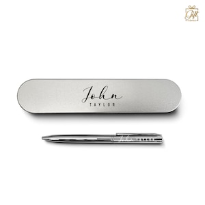 Engraved Pen Personalized Engraved ball-point pen and a metal Case Business Gift Customize Silver Luxury Polished Chrome Pen Present