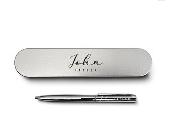 Engraved Pen Personalized Engraved ball-point pen and a metal Case Business Gift Customize Silver Luxury Polished Chrome Pen Present