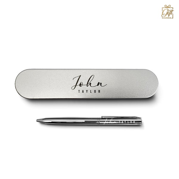Engraved Pen Personalized Engraved ball-point pen and a metal Case Business Gift Customize Silver Luxury Polished Chrome Pen Present