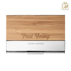 Porte-cartes de visite personnalisé cadeau pour homme et femme, porte-cartes en bois gravé - Porte-cartes en métal
