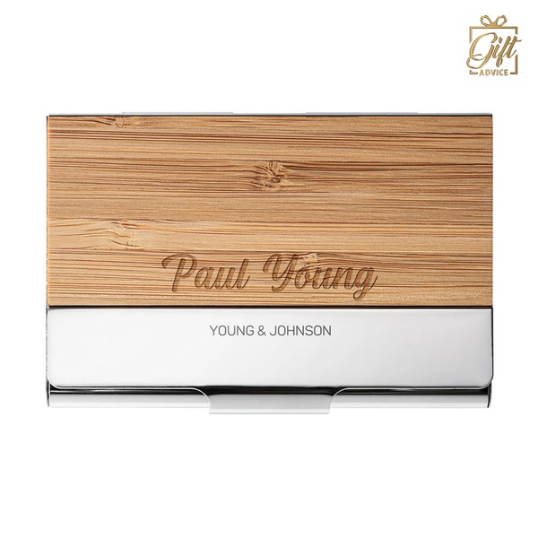 Personalized Business Card Holder Gift for Men and Women, Engraved Wooden Card Holder - Metal Card Holder